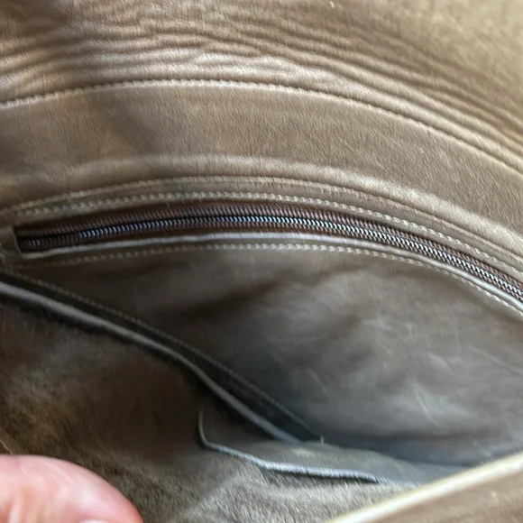 Leather Kindle Ready | latte colored triangle shaped handmade crossbody - Picture 5 of 13